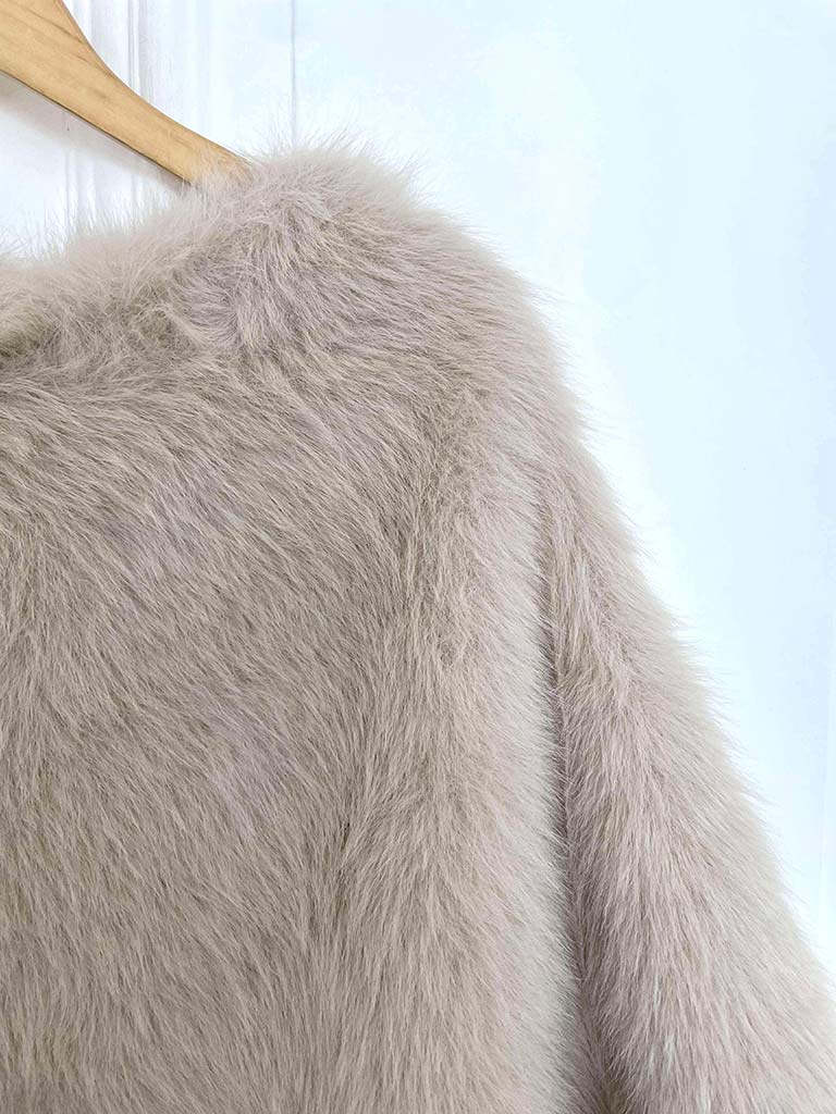 Faux Fur Poncho - Stone