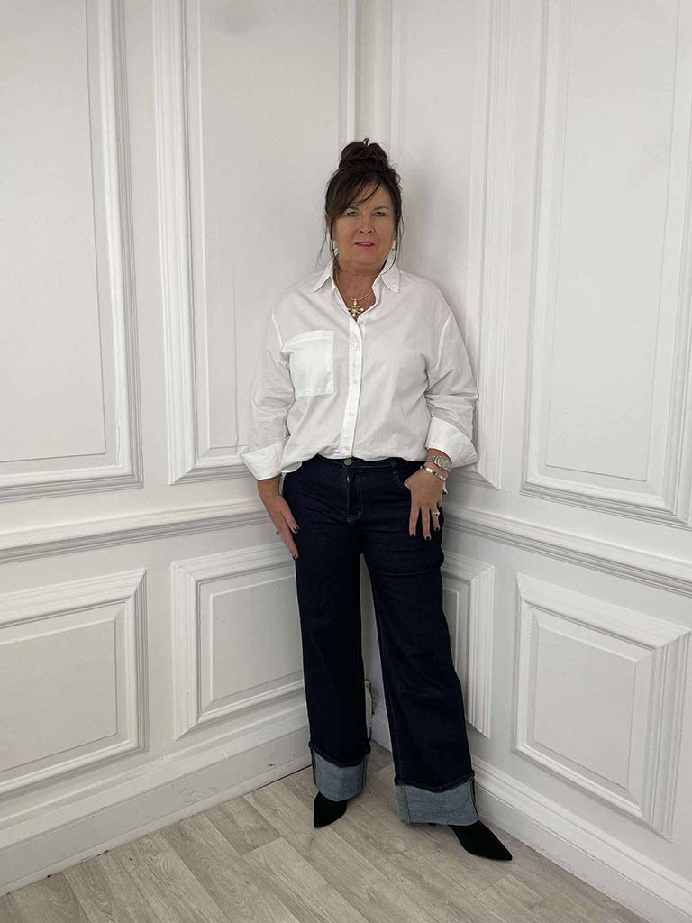 G-Smack Wide Leg Turn Up Jeans - Dark Blue