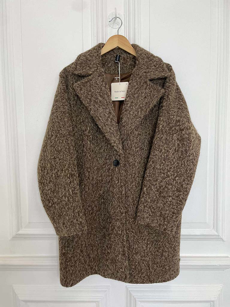 Lapel Collar Felted Coat - Toffee