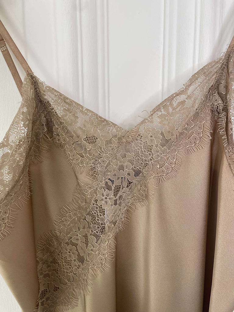 Lace Trim Asymmetric Cami Top - Caramel