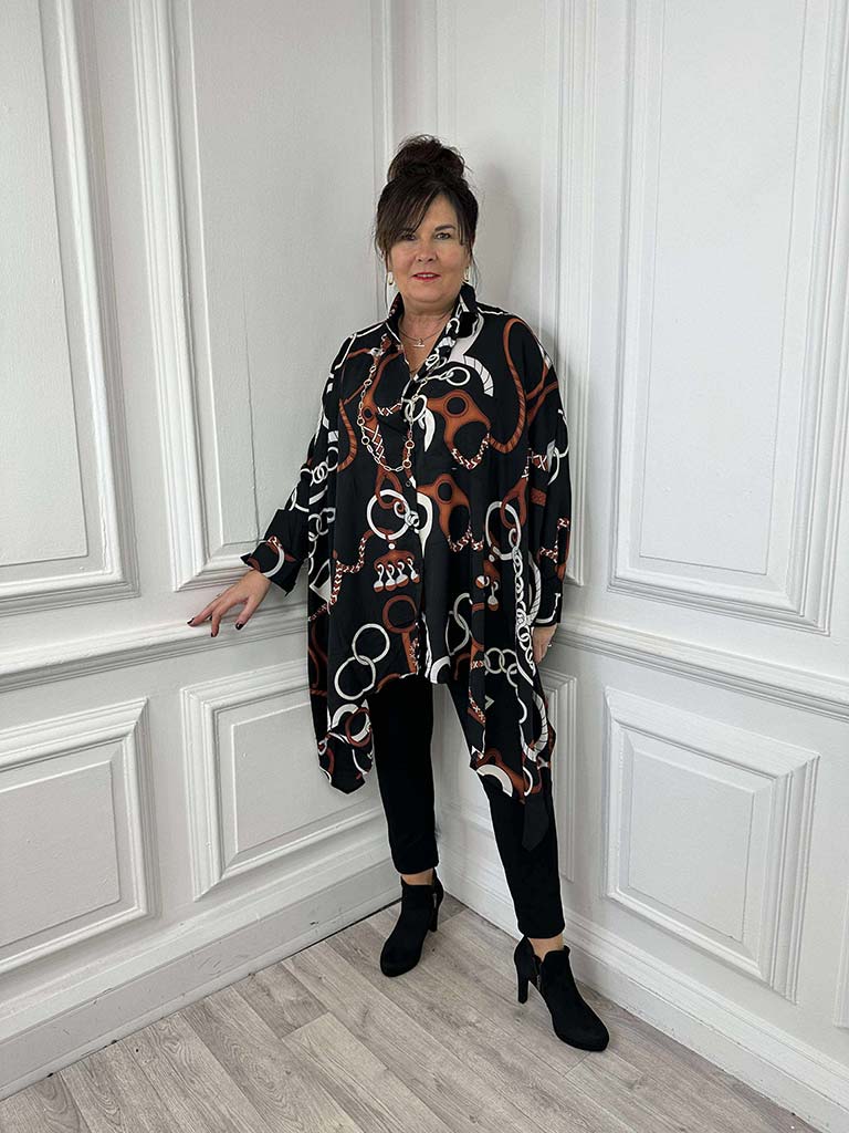 Malissa J Chain Print Dipped Hem Shirt