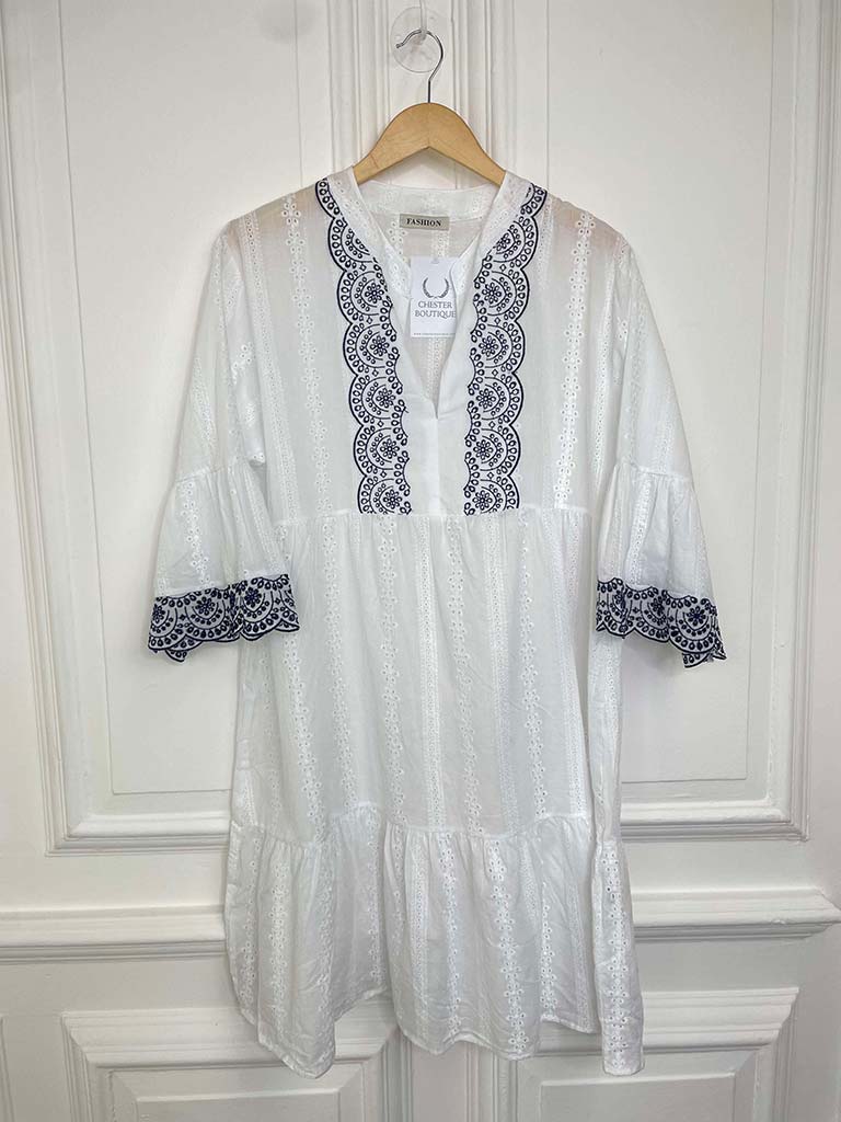 Broderie Anglaise Smock Dress - White