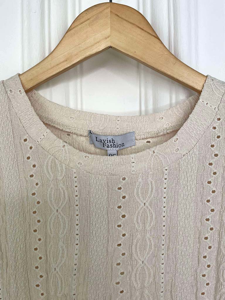 Broderie Anglaise Frill Sleeve Tee - Ecru
