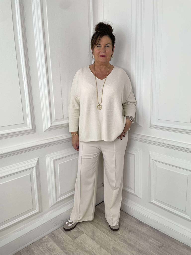 Malissa J Wide Leg Ponte Trousers - Warm White
