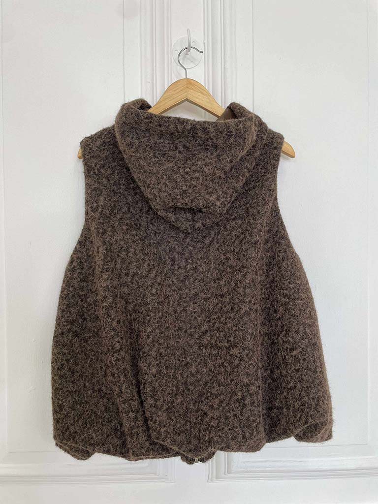 Bubble Hem Hooded Gilet - Chocolate