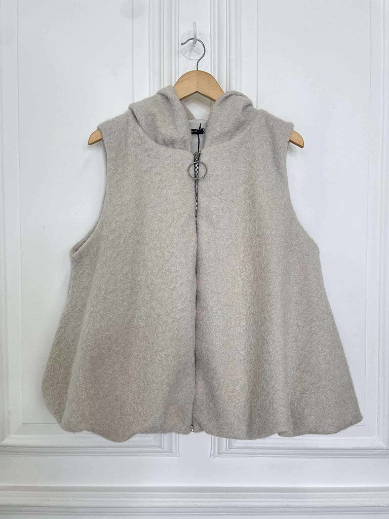 Bubble Hem Hooded Gilet - Stone
