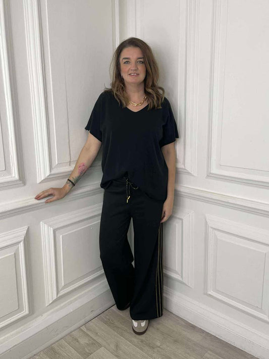 Chain Side Stripe Jersey Joggers - Black