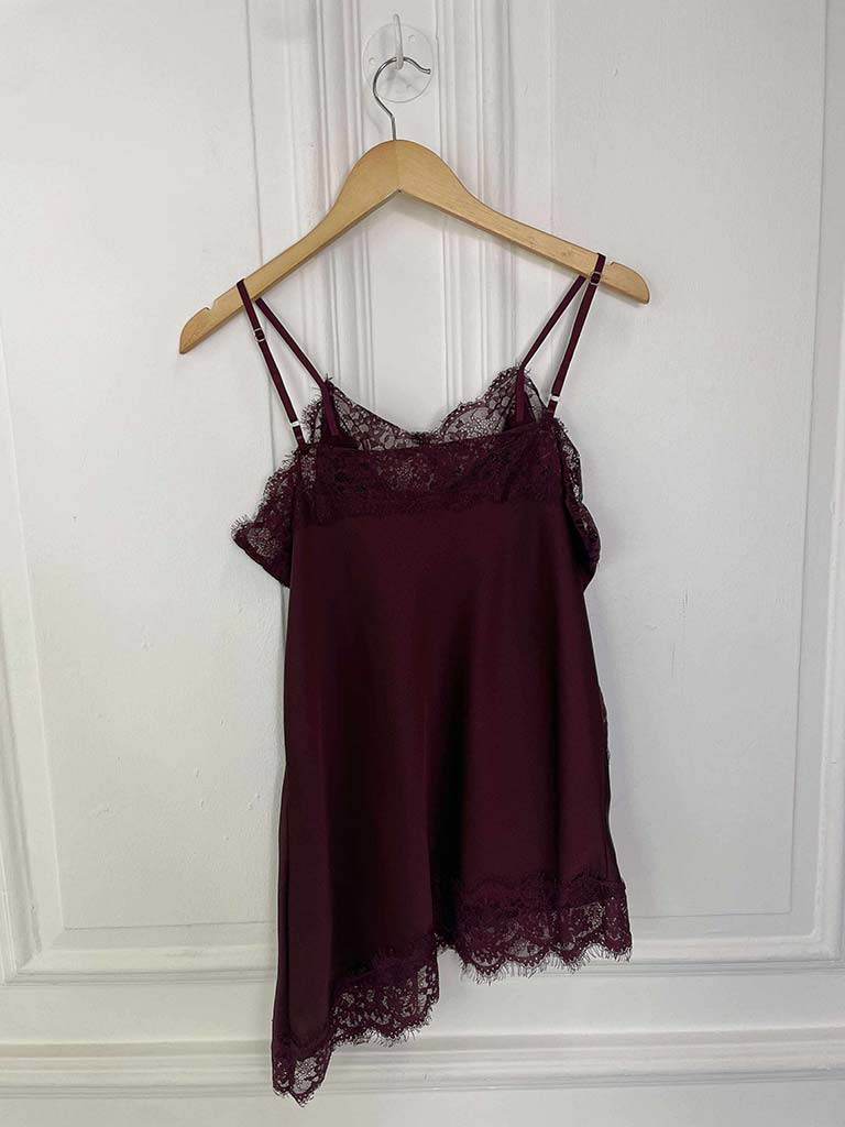 Lace Trim Asymmetric Cami Top - Plum
