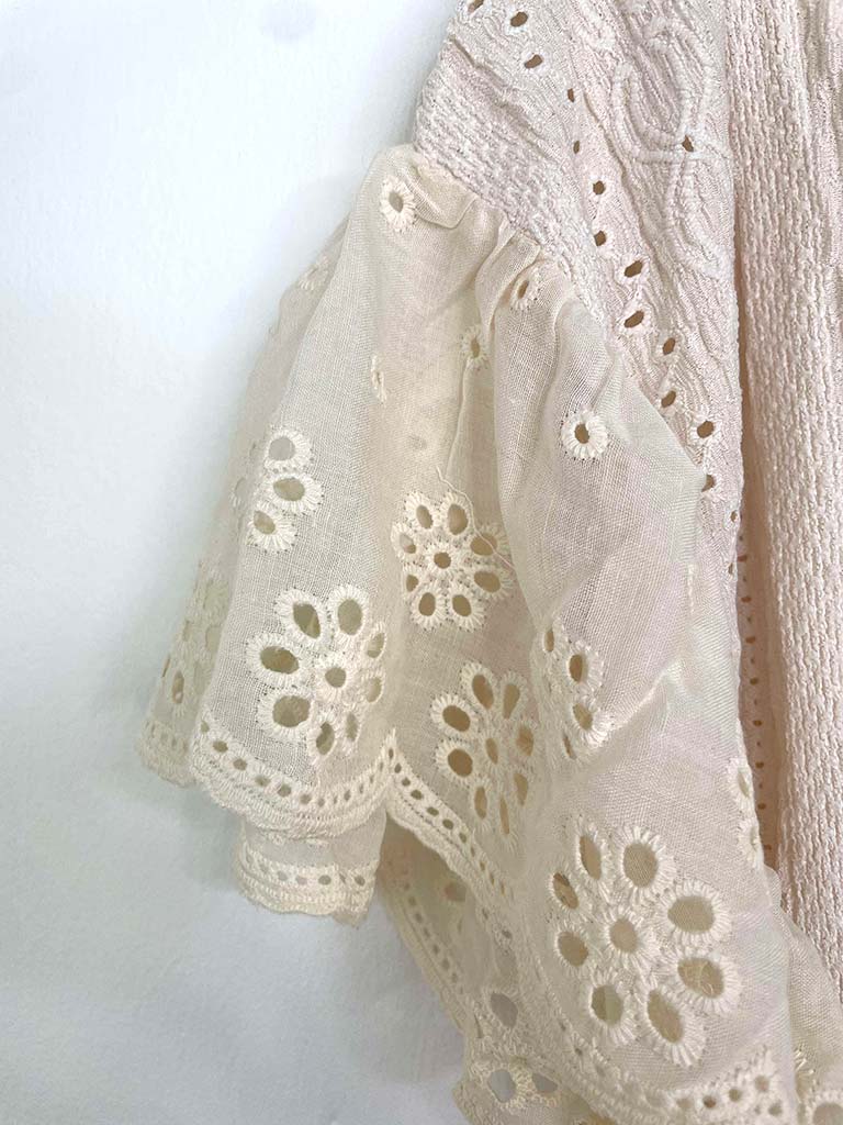 Broderie Anglaise Frill Sleeve Tee - Ecru