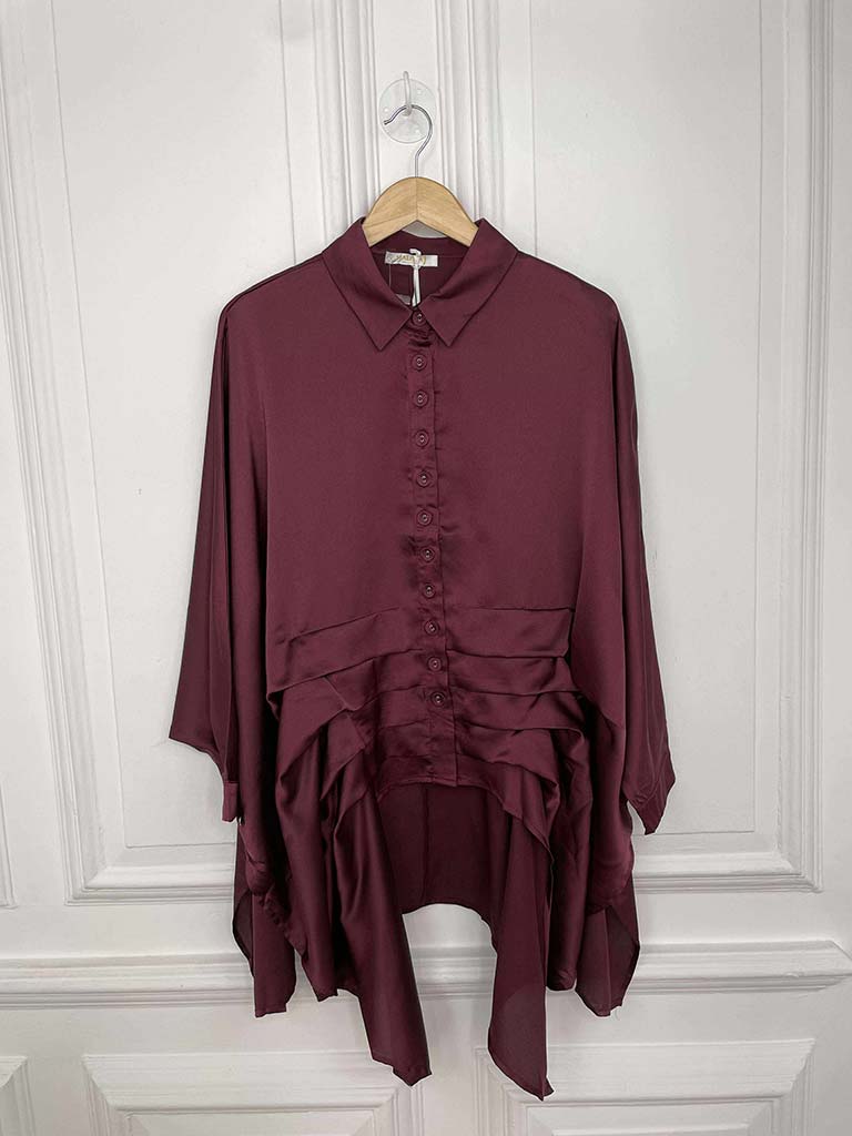 Malissa J Silk Feel Pleat Detail Shirt - Wine