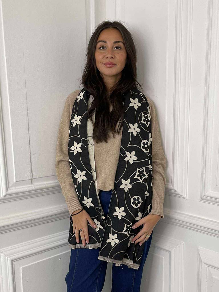 Malissa J Flower Logo Scarf - Black