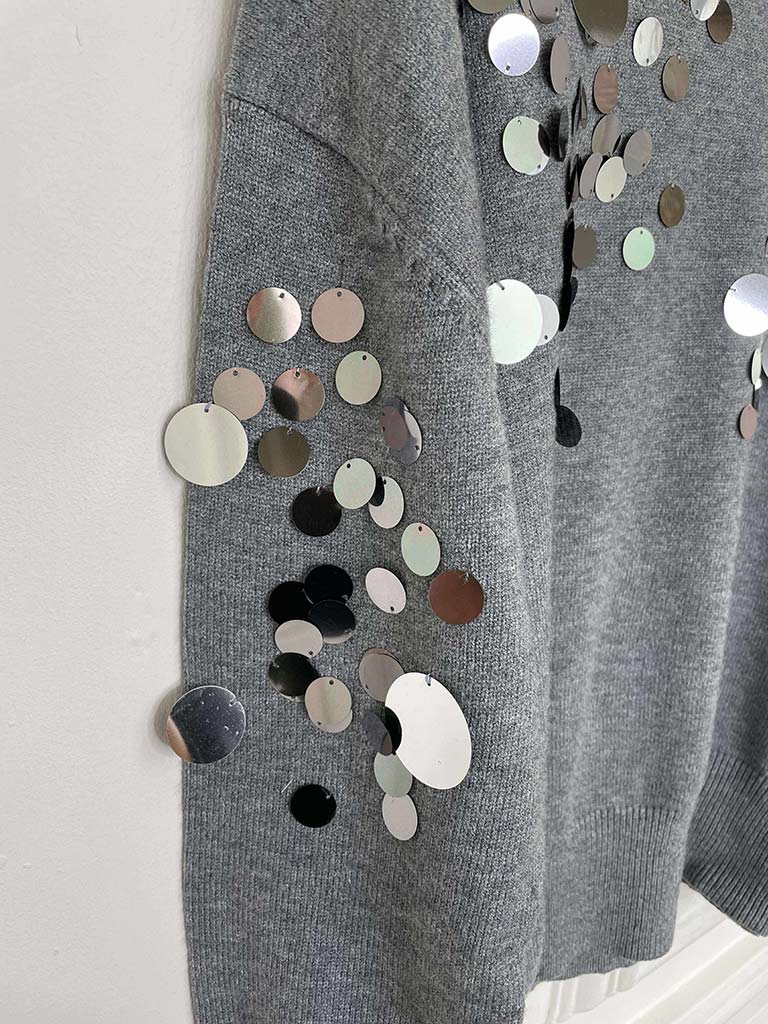 Malissa J Sequin Disc Knit - Grey