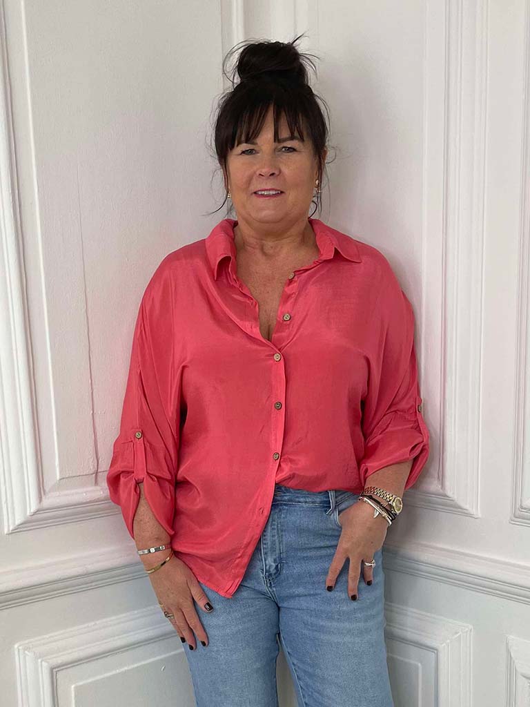 Silk Feel Classic Shirt - Coral