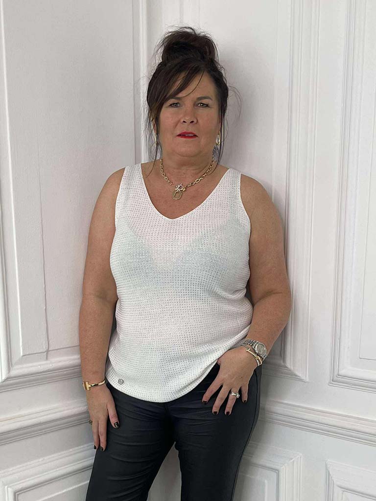 Malissa J Studded Shimmer Vest Top - Warm White