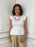Shirred Frill Top - White