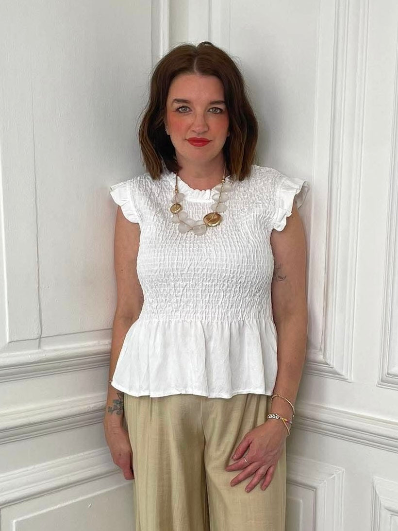 Shirred Frill Top - White