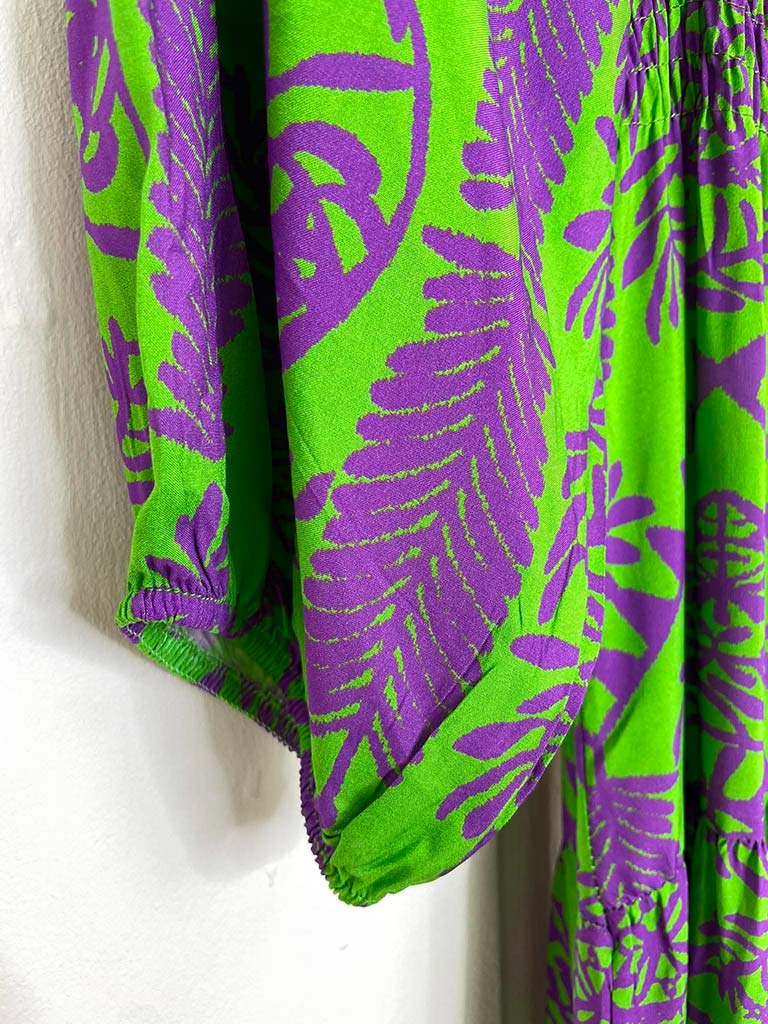 Forest Fern Bardot Dress - Green & Purple