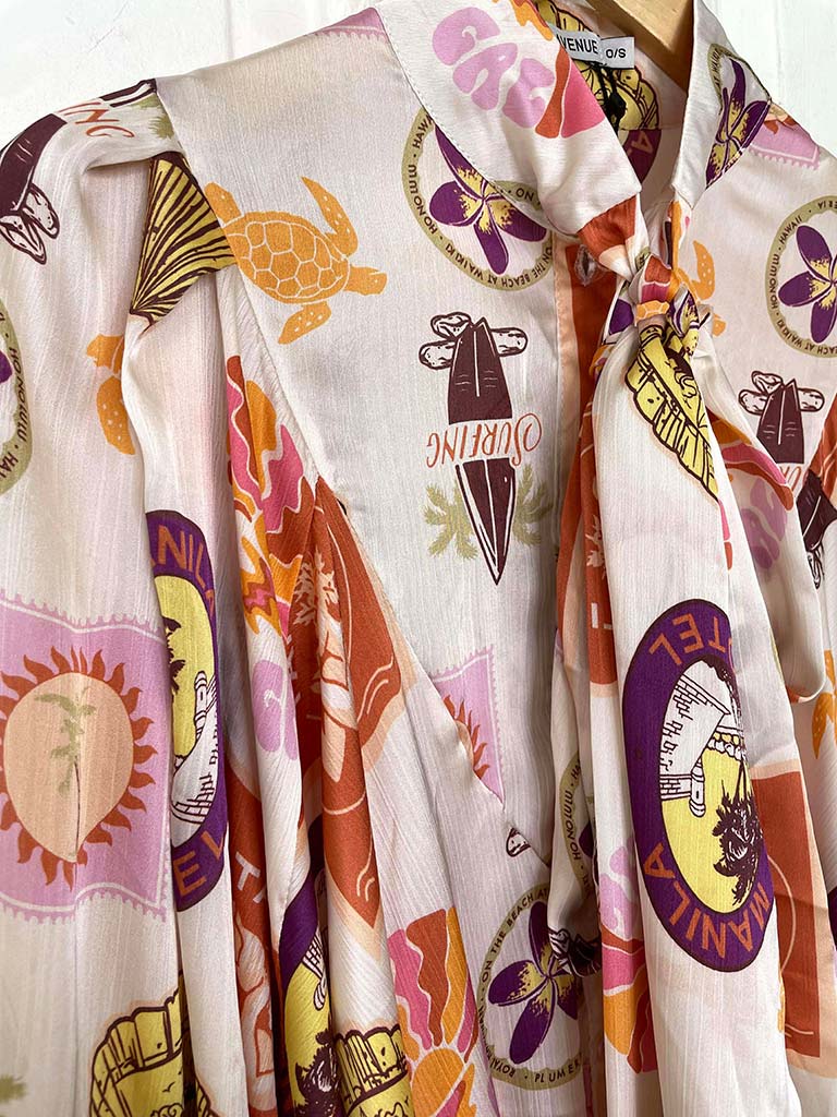 Tahiti Pussybow Blouse - Sunset
