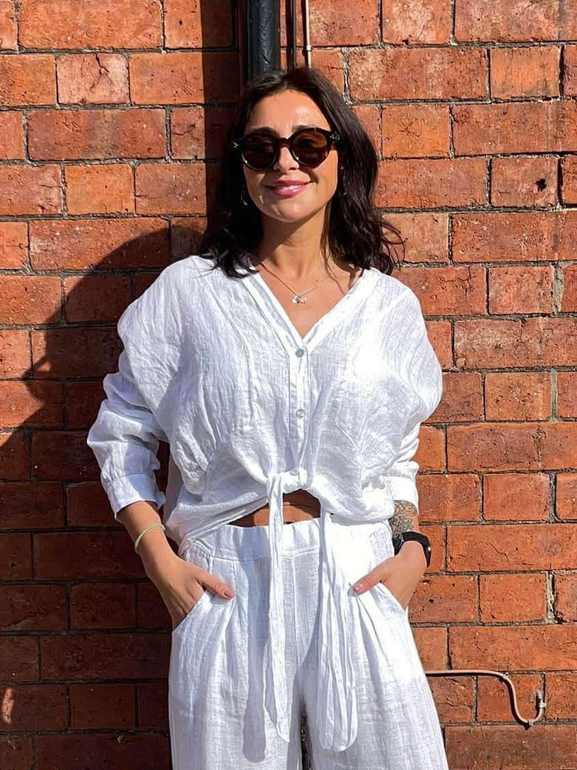 Linen Tie Up Shirt - White
