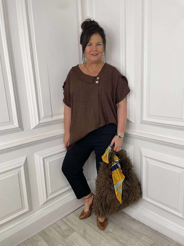 Asymmetric Lapel Top - Coffee