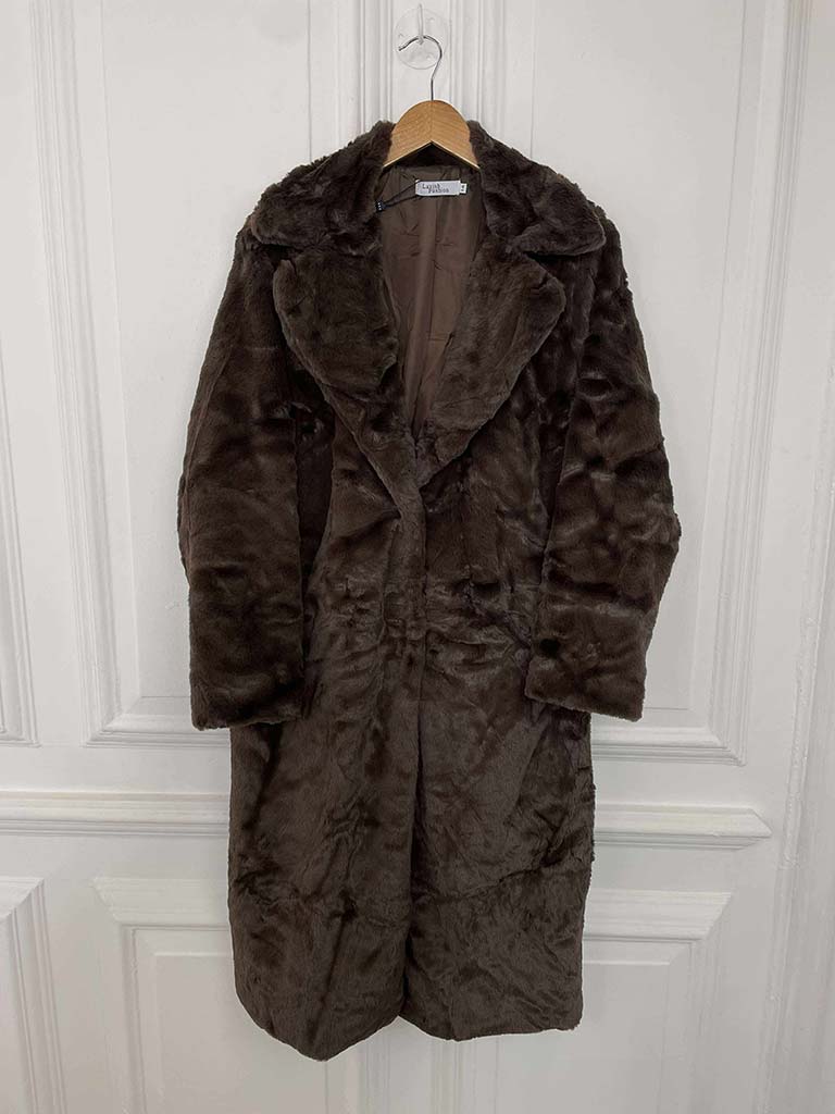 Luxe Faux Fur Long Coat - Chocolate