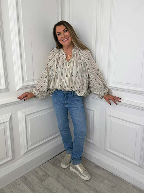 Vintage Rose Stripe Shirt - Natural