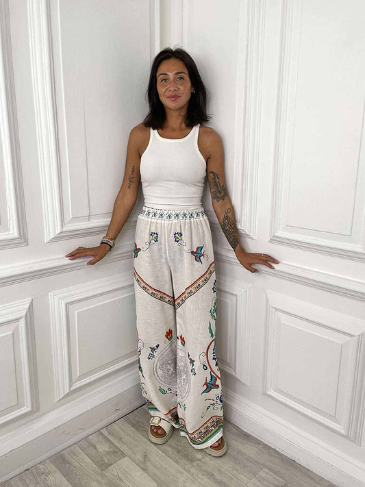 Bird & Floral Wide Leg Trousers