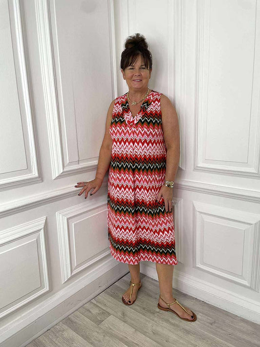 Malissa J V-Neck Midi Dress - Zigzag
