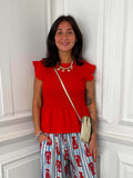 Shirred Frill Top - Red