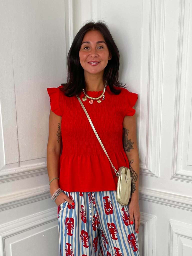 Shirred Frill Top - Red
