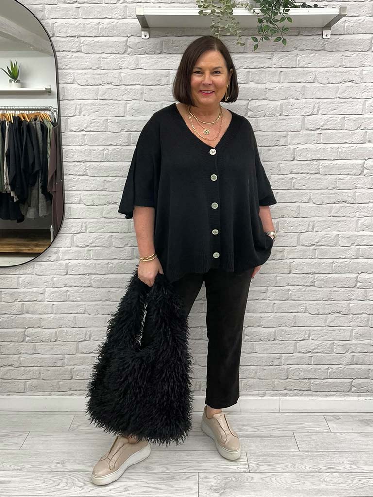 Slouchy Batwing Cardigan - Black