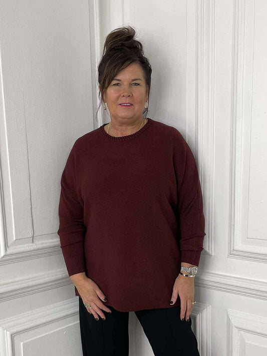 Braided Neckline Knit - Burgundy