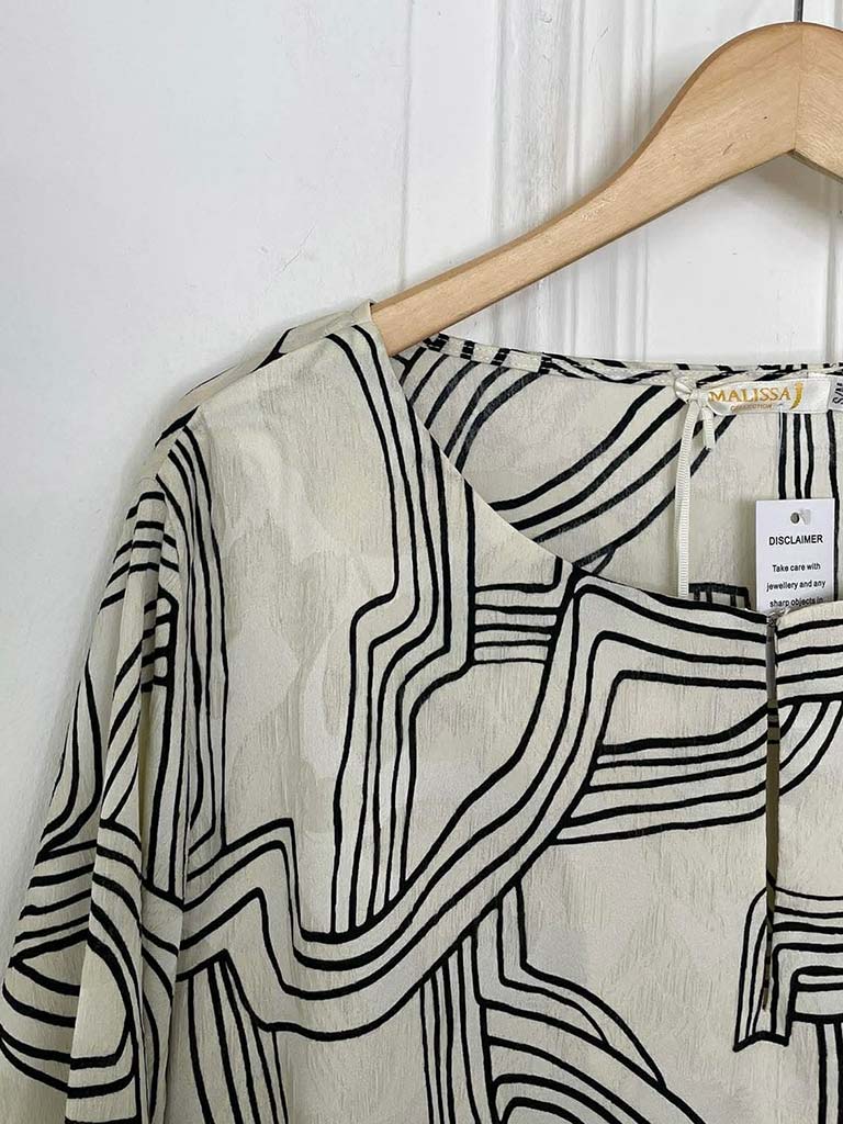 Malissa J Abstract Fringed Top - Ecru