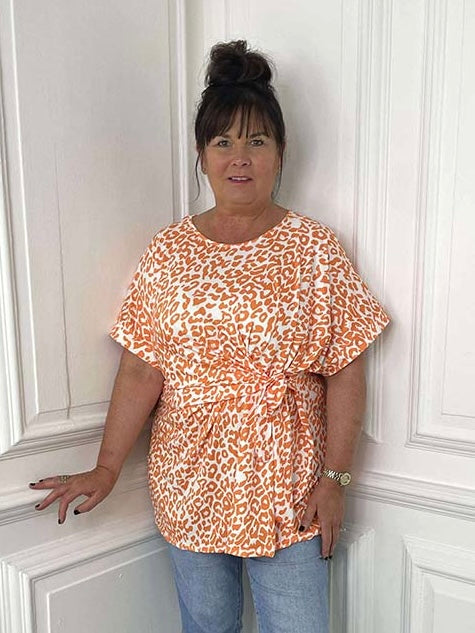 Relaxed Tie Animal Print Tee - Orange