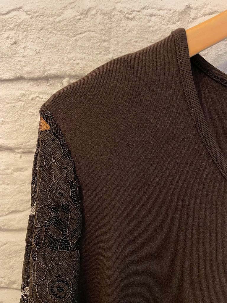 Malissa J Lace Sequin Sleeve Top - Chocolate
