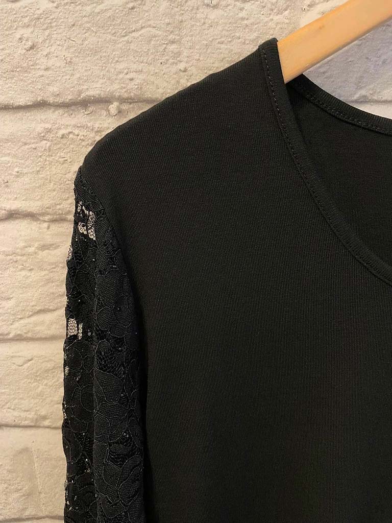 Malissa J Lace Sequin Sleeve Top - Black
