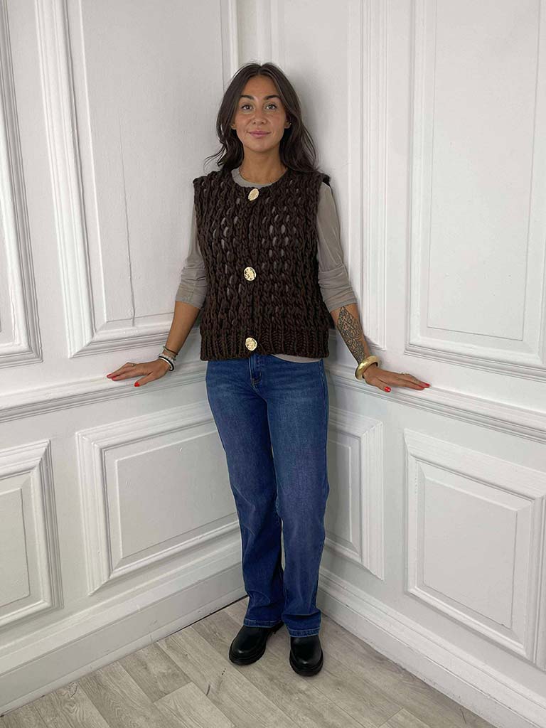 Chunky Knit Waistcoat - Chocolate
