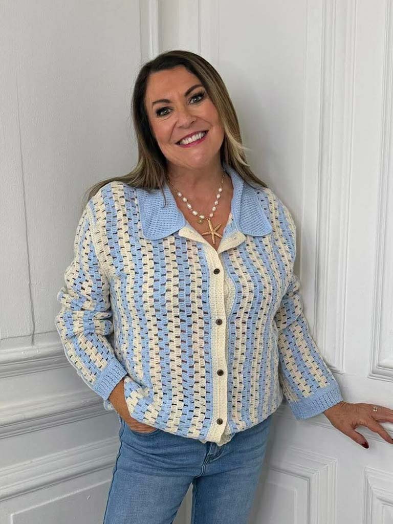 Crochet Shirt Jacket - Powder Blue
