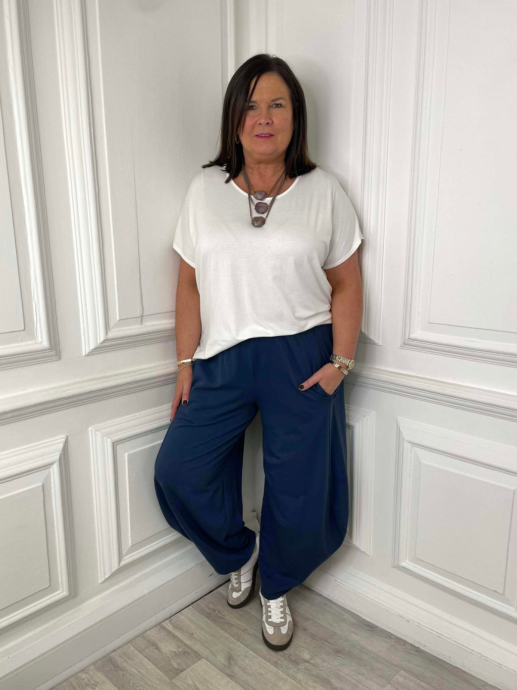 Cotton Jersey Cocoon Trousers - Navy