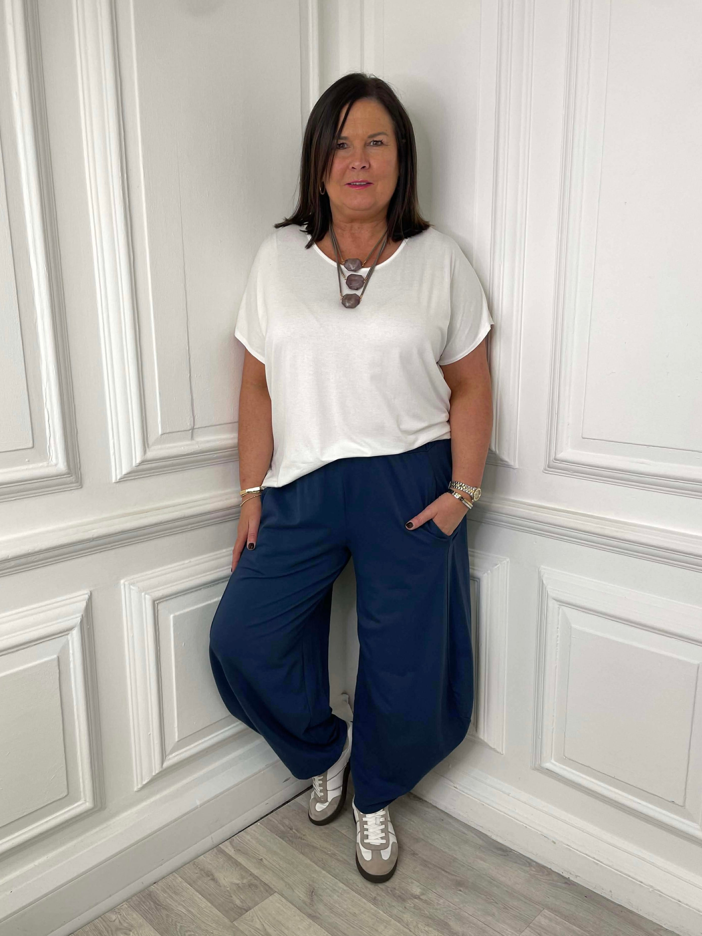 Cotton Jersey Cocoon Trousers - Navy