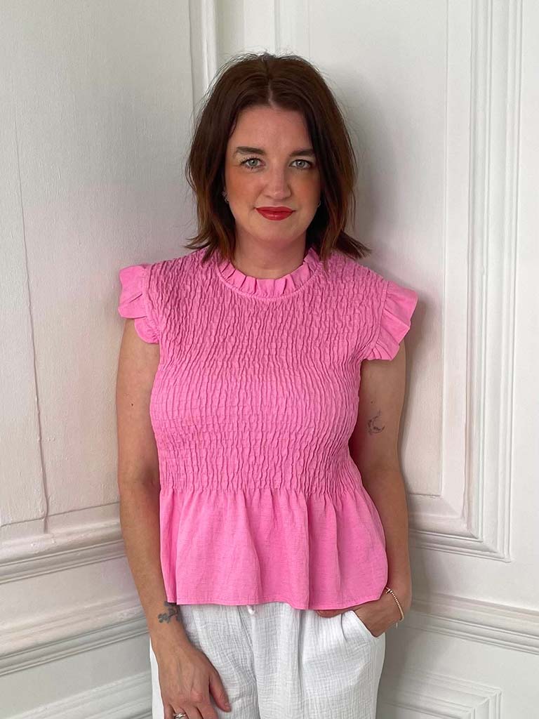 Shirred Frill Top - Bubblegum