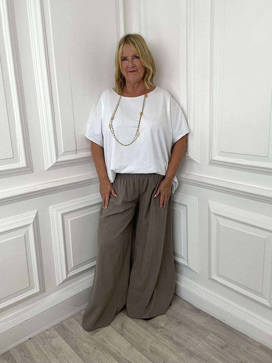 Linen & Cotton Palazzos - Mocha