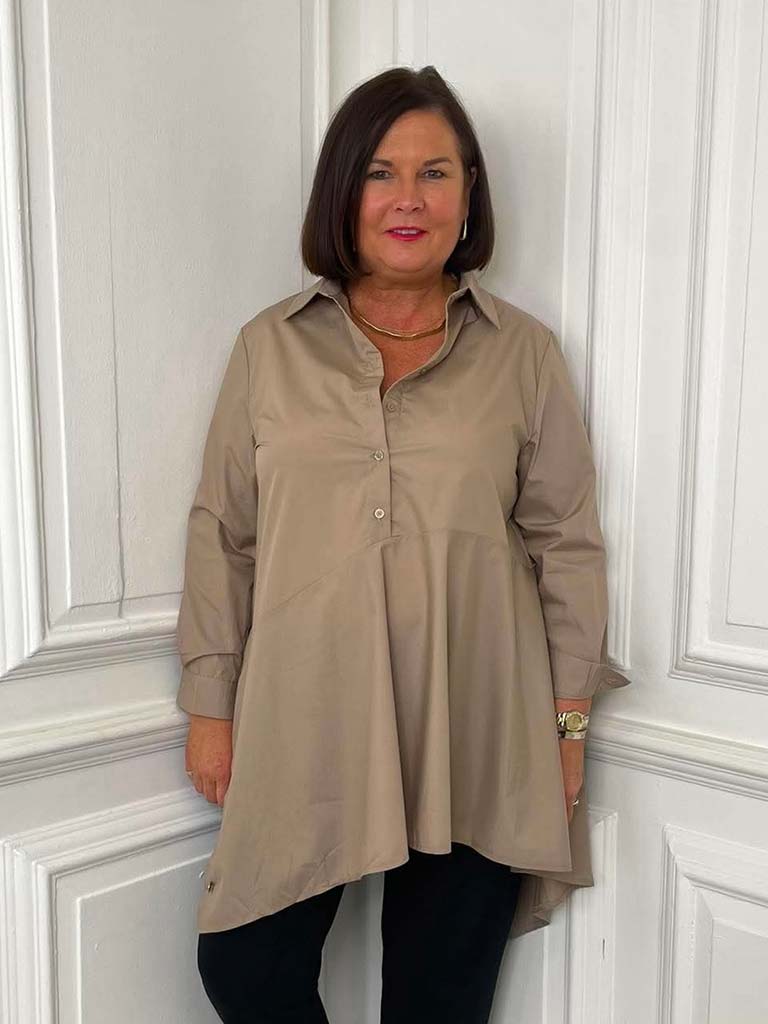 Malissa J Asymmetric A-Line Shirt - Mushroom