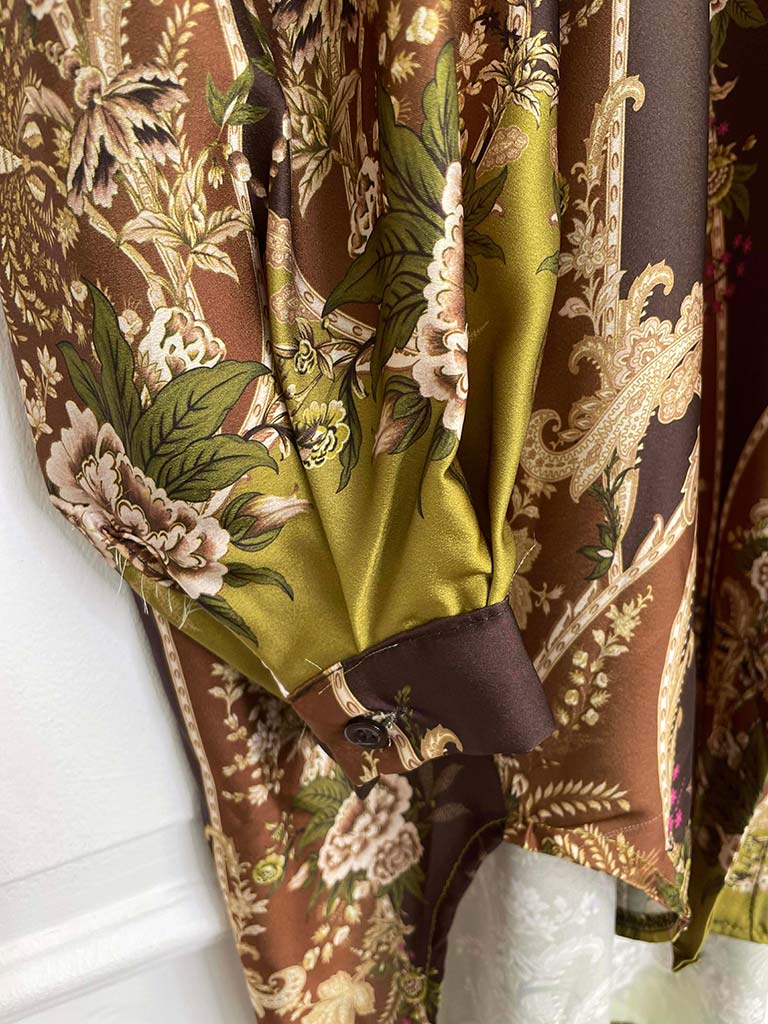 Ornate Floral Silk Feel Shirt - Chocolate