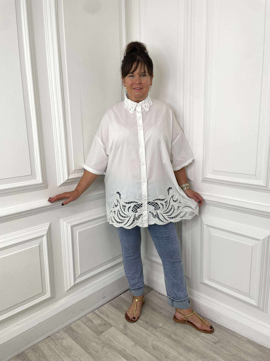 Broderie Anglaise Oversized Shirt - White
