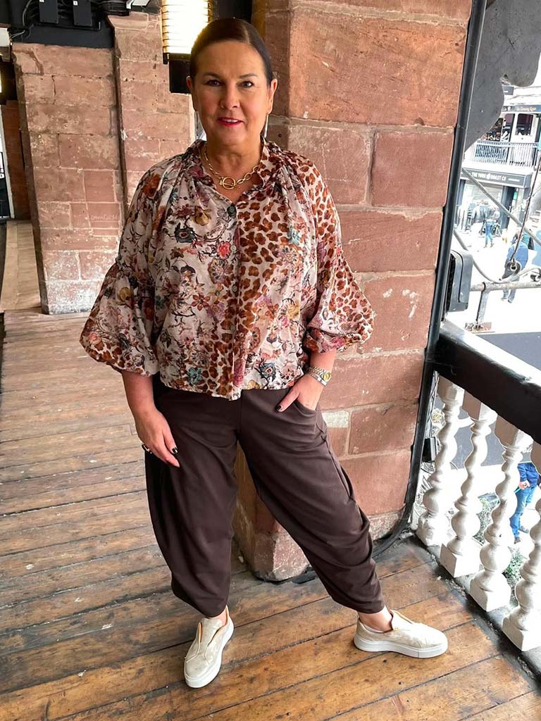 Floral & Animal Print Blouse - Tan