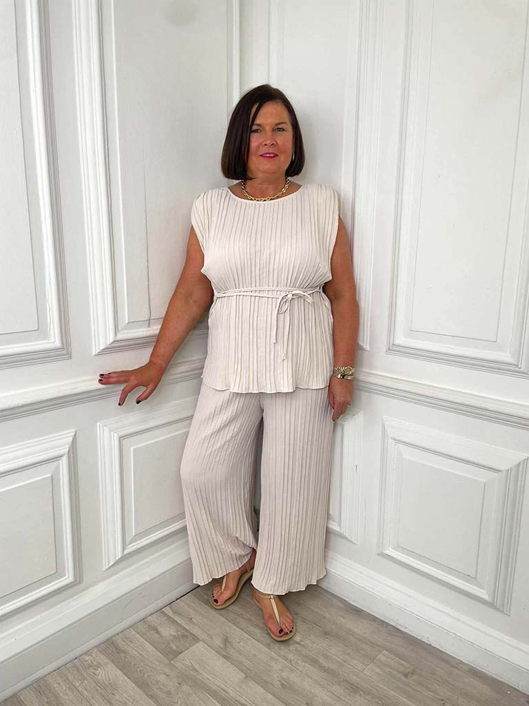 Sleeveless Pleated Co-ord - Ecru