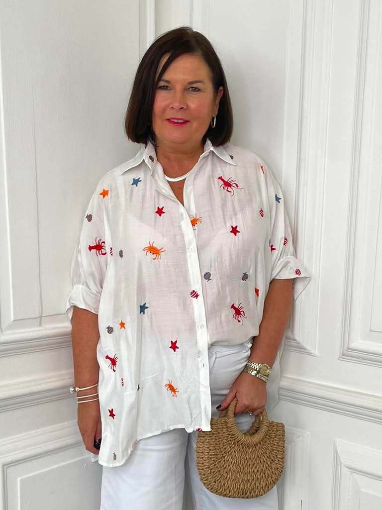 Ocean Embroidered Artist Shirt - White