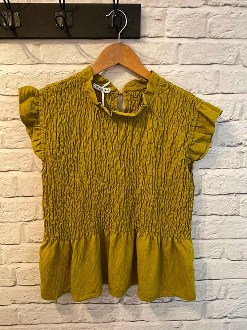 Shirred Frill Top - Olive