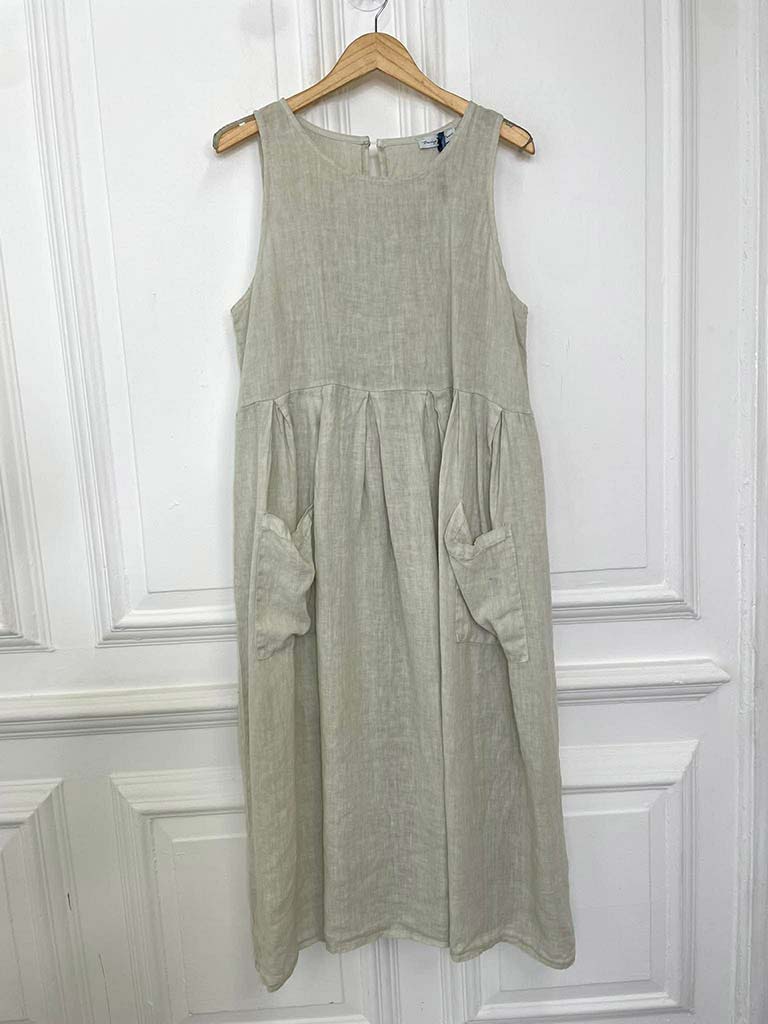 Linen Sleeveless Pocket Dress - Stone